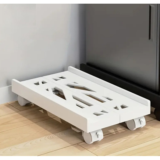 1pc Universal Adjustable Desktop Computer Tower Stand with Lockable Wheels, Thickened Material, 360° Rotating Wheels, Portable PC Tower Rack for Home and Office Use, White Plastic
